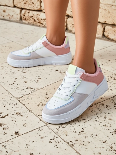 Sneakers damă Hypatia Pastello gri deschis piele eco primăvară 4cm