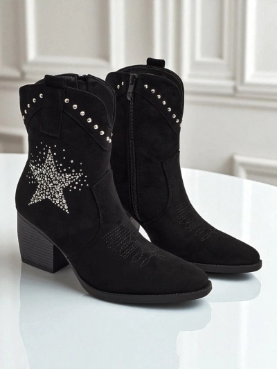 Botine cowboy de damă cu toc și stea decorativă cu zirconii FableStray