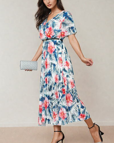 Royalfashion Rochie midi plisată cu motive florale pentru femei