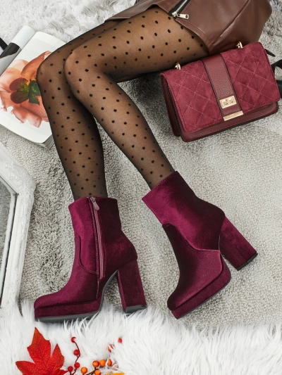 Botine de damă cu toc gros, tip velur Miss