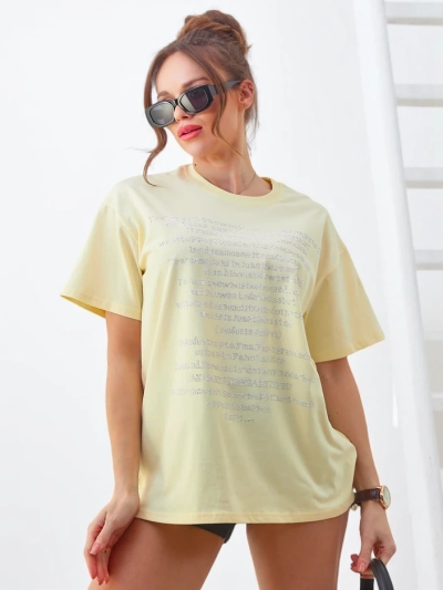 Royalfashion Tricou din bumbac pentru femei cu inscripții din cristal