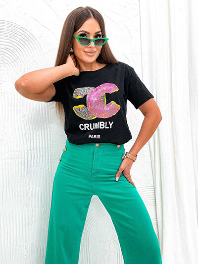 Royalfashion Tricou pentru femei cu imprimeu și zirconii