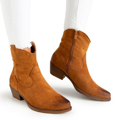 Brązowe botki a'la kowbojki Sahara - Obuwie