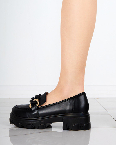 OUTLET Pantofi negri de dama cu talpa groasa cu decor Simero - Incaltaminte