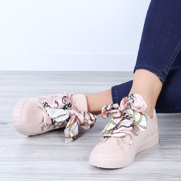 Jasnoróżowe tenisówki ze wstążką Cindy- Obuwie