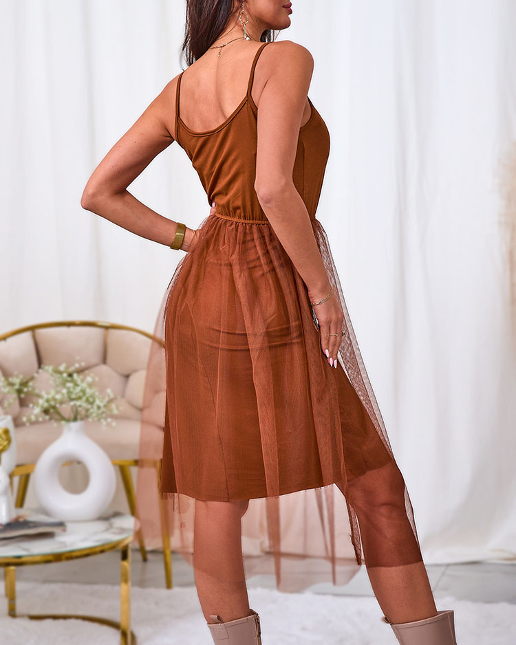 Royalfashion Rochie midi pentru femei Camel cu tul