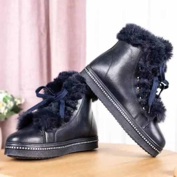 OUTLET Cizme cu platformă albastru marin cu blană Salyssa - Încălțăminte