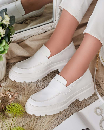 Mocasini Dama Aura Albi pe Platforma - Eleganti si Confortabili, Piele Eco