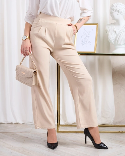 Royalfashion Pantaloni largi din stofă bej pentru femei