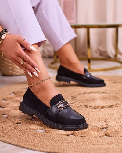 Royalfashion Mocasini negri de damă cu ornament Rarenci