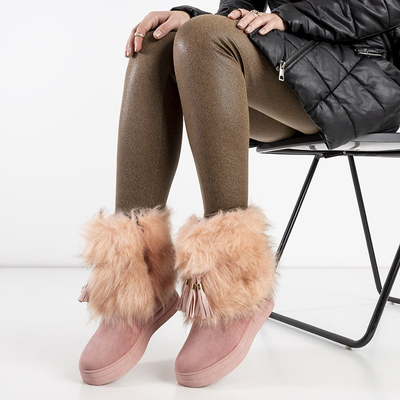 OUTLET Cizme de zăpadă pentru femei roz, cu decorațiuni Astride - Încălțăminte