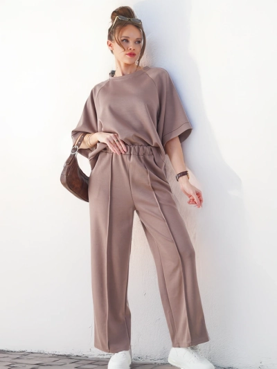 Set Royalfashion pentru femei cu mâneci scurte și pantaloni largi