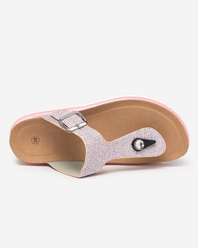 OUTLET Flip-flops damă roz strălucitori Fidoq- Pantofi