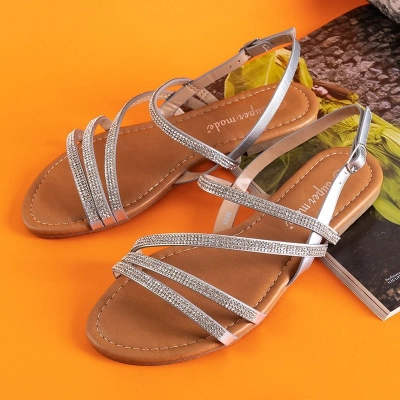 OUTLET Sandale argintii pentru femei cu zirconiu cubic Mitali - Încălțăminte