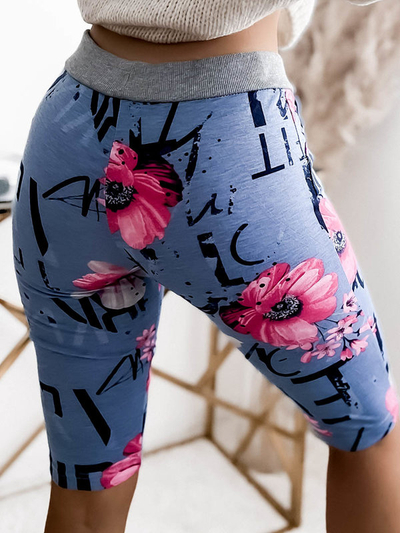 Pantaloni scurți de damă 3/4 albaștri și roz cu imprimeu PLUS SIZE - Îmbrăcăminte