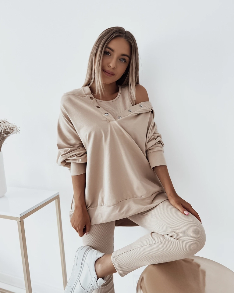 Royalfashion Set casual de damă din 3 piese Cream