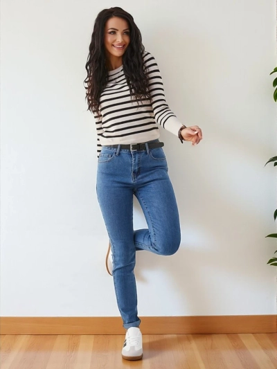 Jeansuri tapered din bumbac pentru femei Royalfashion