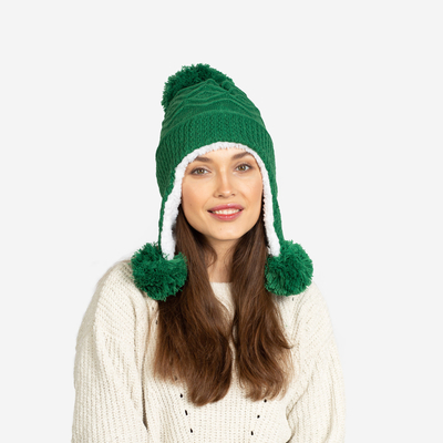 Palarie izolata de dama verde inchis cu pompoane - Accesorii