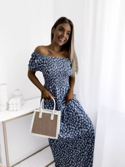 Rochie maxi albastră cu model floral pentru femei - Îmbrăcăminte