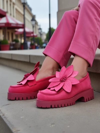 Loafers pentru femei Royalfashion din suede ecologic cu floarea Floverse