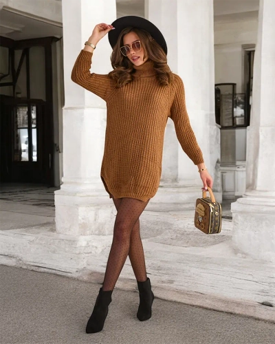 Royalfashion Pulover lung pentru femei cu guler înalt