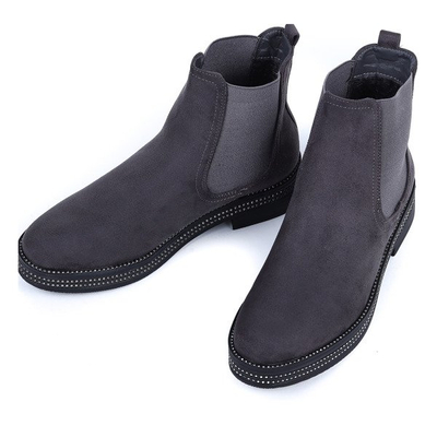 Szare botki z cyrkoniami na płaskim obcasie Izzie - Obuwie