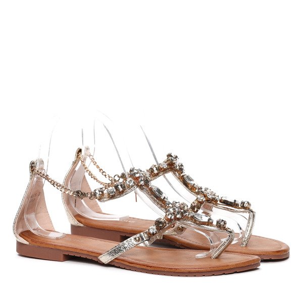 Złote sandały z ozdobnymi kamyczkami Jazlyn- Obuwie