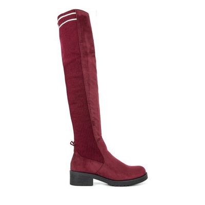 Bordowe kozaki z tkaninową wstawką Silene - Obuwie