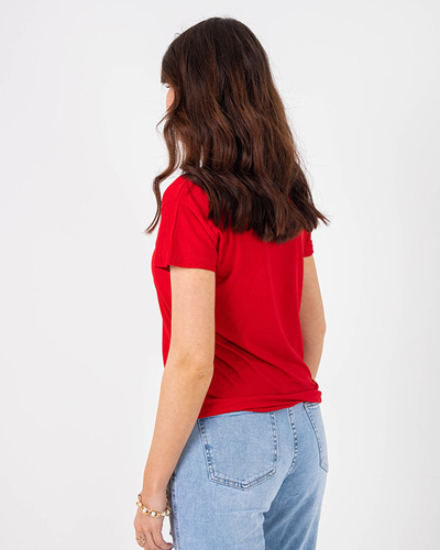 Tricou de dama rosu cu imprimeu colorat si paiete - Imbracaminte