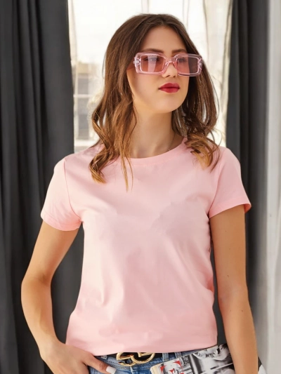 Royalfashion Tricou casual din bumbac pentru femei cu decolteu rotund