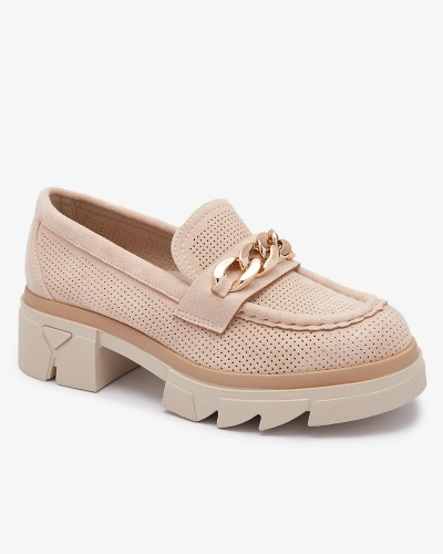 Mocasini din piele ecologică cu decor auriu, bej Zaffix- Footwear