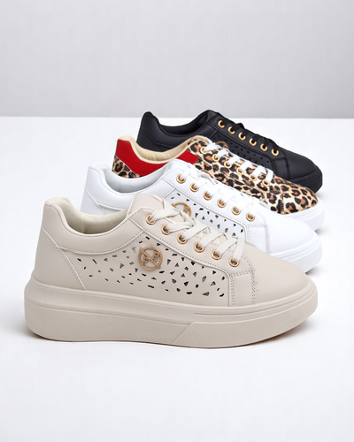 Sneakers de damă Callista bej, piele ecologică, de primăvară, cu toc plat