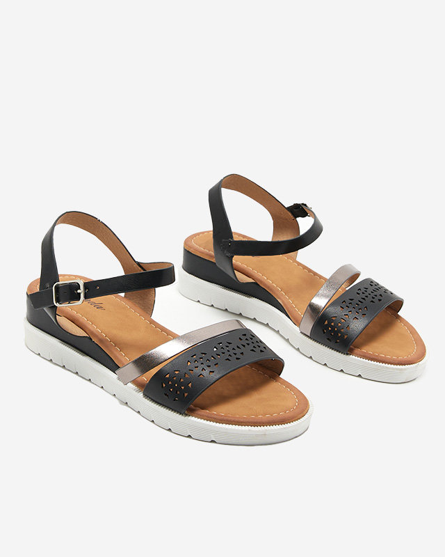 OUTLET Sandale negre de damă pe pană joasă Dotif- Încălțăminte