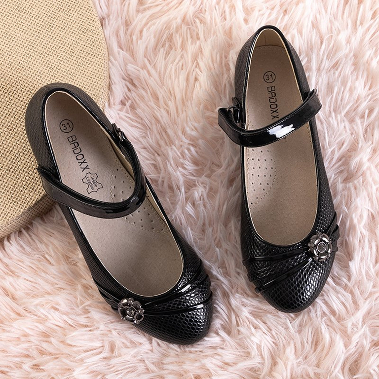 Balerini negri pentru copii cu decor Neqe - Pantofi