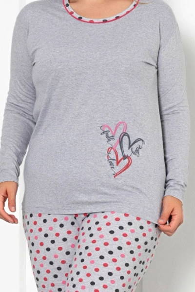 Royalfashion Pijama din bumbac pentru femei, 2 piese, cu buline MĂRIME MARE