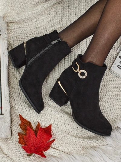 Botine de damă din piele ecologică intoarsă cu toc gros Talrima