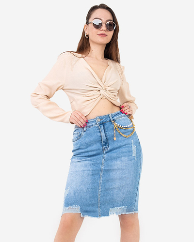 Fusta de damă din denim albastru deasupra genunchiului PLUS SIZE - Îmbrăcăminte