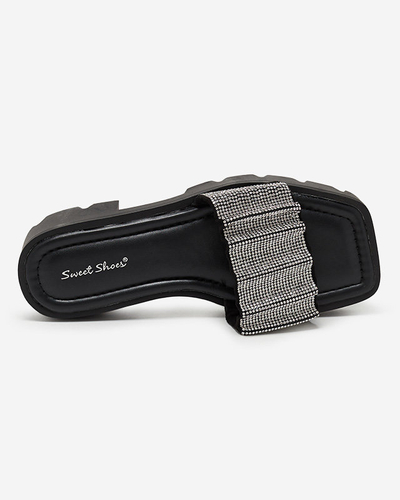 OUTLET Papuci de dama negri cu zirconiu Emkoy- Incaltaminte