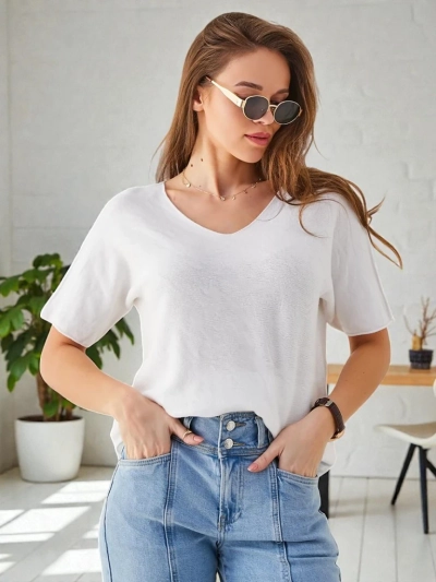 Royalfashion Pulover subțire pentru femei, cu mâneci scurte