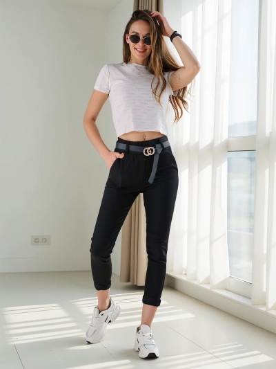Pantaloni skinny din viscoză pentru femei Royalfashion cu curea