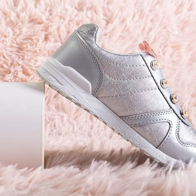 OUTLET Încălțăminte sport argintie pentru copii cu decorațiuni Demiak - Încălțăminte