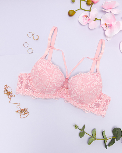 Sutien roz din dantela cu bretele - Lenjerie intima