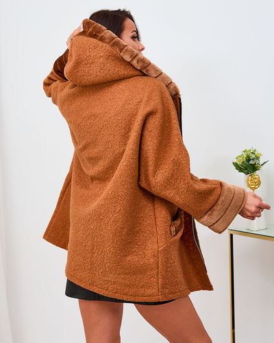 Royalfashion Palton scurt de damă Camel cu blană