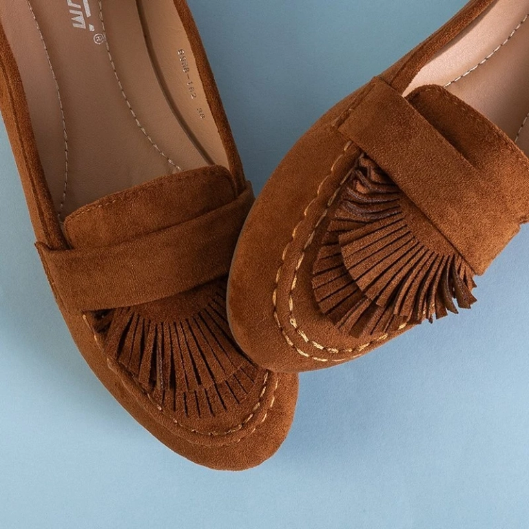 OUTLET Mocasini de damă ecologică de culoare camel cu franjuri Daiane - Încălțăminte