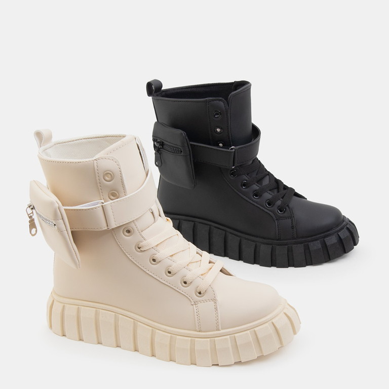 Cizme dama bej cu buzunar Namiko - încălțăminte