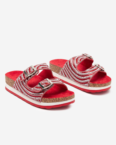 Papuci de damă cu zirconiu cubic în roșu Lalud-Shoes