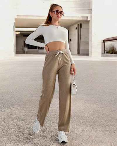 Royalfashion Pantaloni largi cu nervuri pentru femei PLUS SIZE