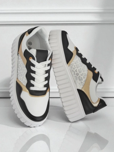 Damskie sneakersy Royalfashion Callista platforma czarne skóra eko rozmiar 40