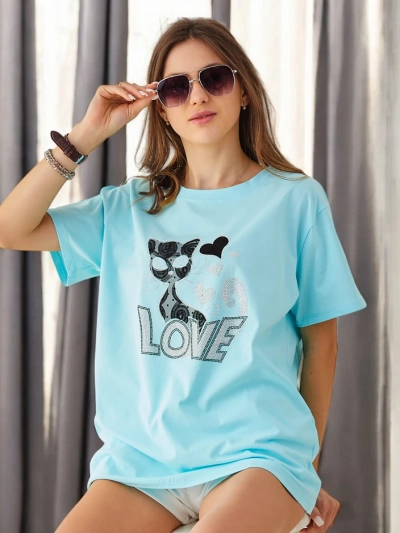 Royalfashion Tricou din bumbac pentru femei Cat Love
