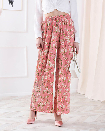 Pantaloni din țesătură florală roz pentru femei - Îmbrăcăminte